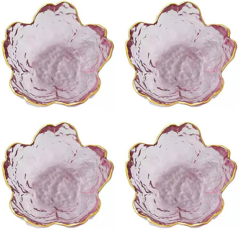 Rayberro 4Pack Sakura Sauce Dishes Set Pink Cherry Flower Crystal Glass Appetizer Plates Dipping Bowls Tasting Dishes Serving Dish Seasoning Saucers Bowl Little Bowls Ice Cream Snack Sushi Soy Condiment Dish - Image 1