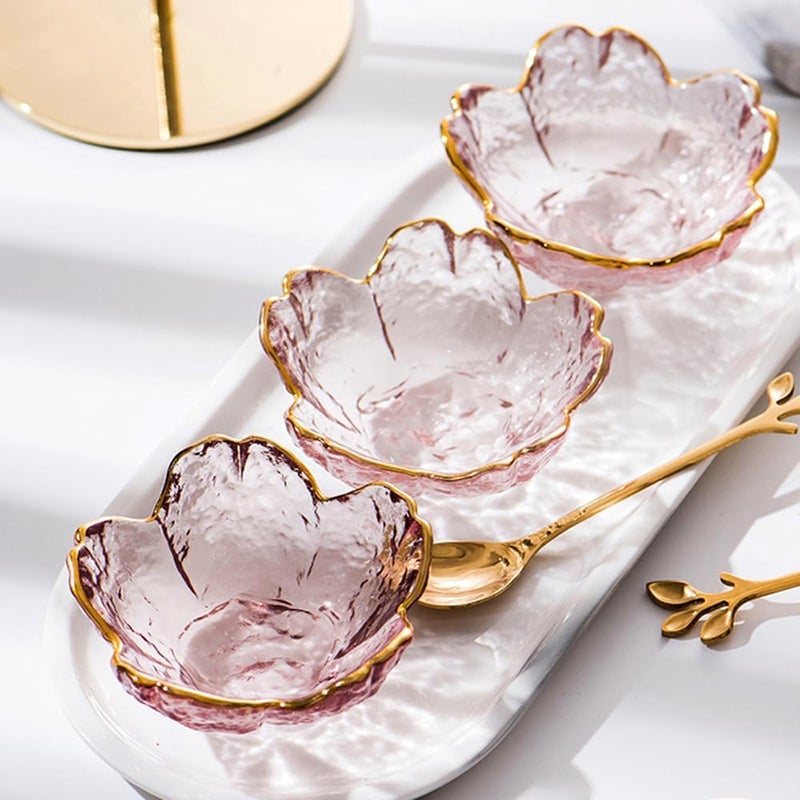 Rayberro 4Pack Sakura Sauce Dishes Set Pink Cherry Flower Crystal Glass Appetizer Plates Dipping Bowls Tasting Dishes Serving Dish Seasoning Saucers Bowl Little Bowls Ice Cream Snack Sushi Soy Condiment Dish - Image 3