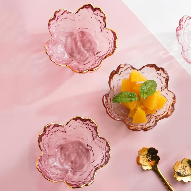 Rayberro 4Pack Sakura Sauce Dishes Set Pink Cherry Flower Crystal Glass Appetizer Plates Dipping Bowls Tasting Dishes Serving Dish Seasoning Saucers Bowl Little Bowls Ice Cream Snack Sushi Soy Condiment Dish - Image 4