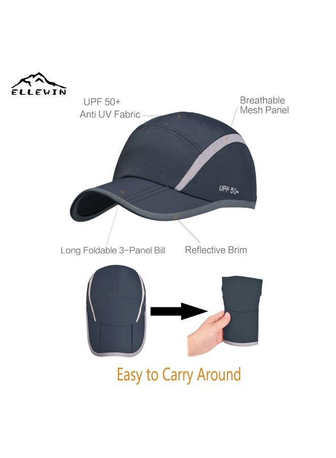 ELLEWIN Reflective Running Hat Jogging Cap Baseball Cap UPF 50 Unstructured Hat with Foldable Long Large Bill - Image 3