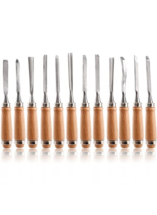 Dicunoy Dicunoy 12 PCS Wood Carving Tools Gouges Woodworking Chisels Full Size Wood Carving Knifes for Beginner Hobbyists Professionals Artistic Gifts for Him Fathers Day 