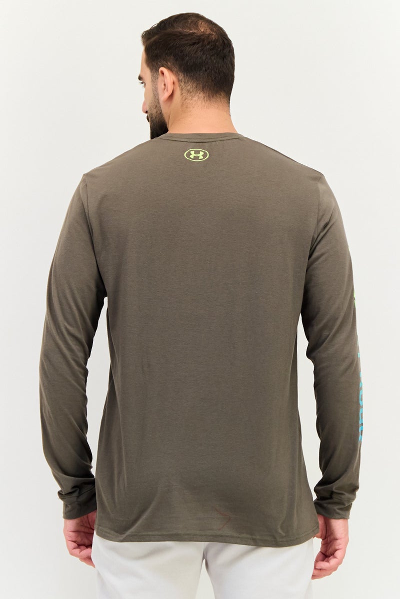 UNDER ARMOUR تي شيرت رياضي للرجال بأكمام طويلة من مشروع روك، زيتوني - Image 3