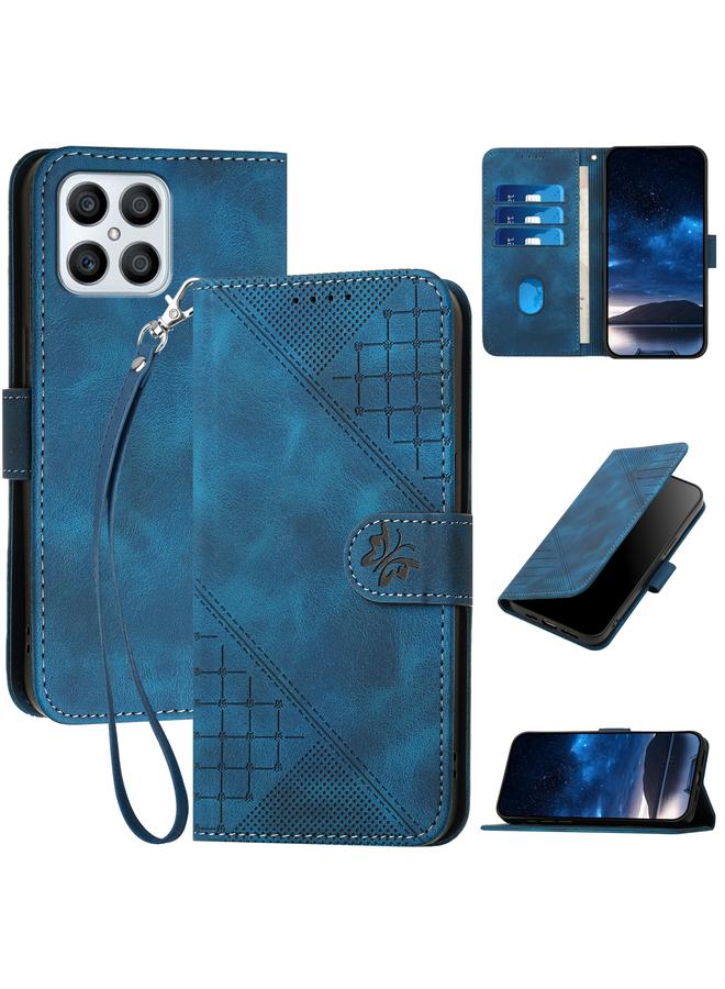 S-TOP Case For Honor Play6T Pro Grid Butterfly Embossed Pattern Leather Phone Case with Lanyard - Image 1