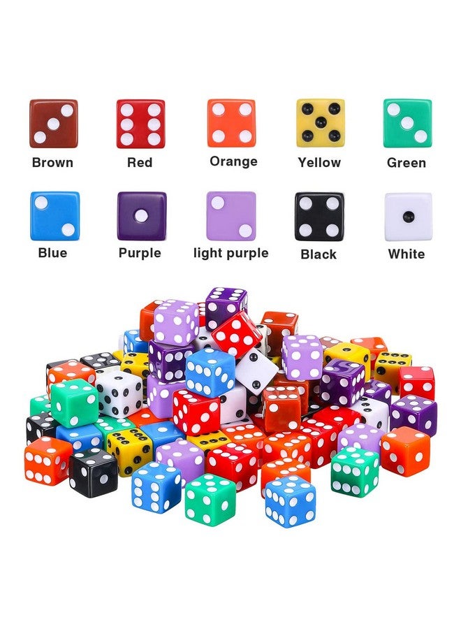 Blulu Blulu 6-Sided Games Dice Set, Colored Dice with Black Velvet Pouches for Playing Like Board Math Games, Party Favors and More (100 Pieces Rainbow Color, 16 mm)  - Image 2