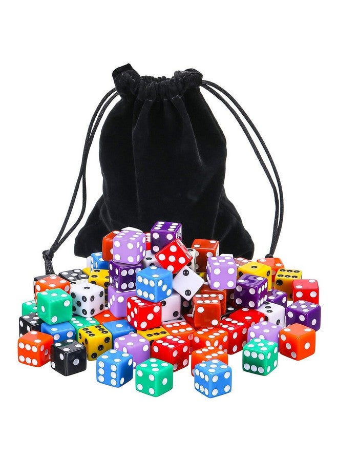 Blulu Blulu 6-Sided Games Dice Set, Colored Dice with Black Velvet Pouches for Playing Like Board Math Games, Party Favors and More (100 Pieces Rainbow Color, 16 mm)  - Image 3