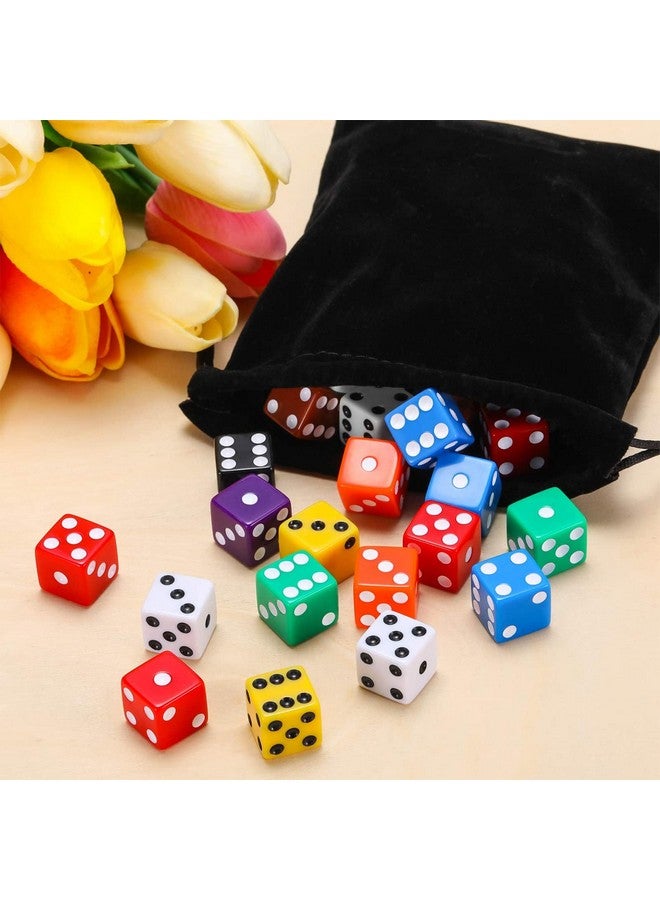Blulu Blulu 6-Sided Games Dice Set, Colored Dice with Black Velvet Pouches for Playing Like Board Math Games, Party Favors and More (100 Pieces Rainbow Color, 16 mm)  - Image 5