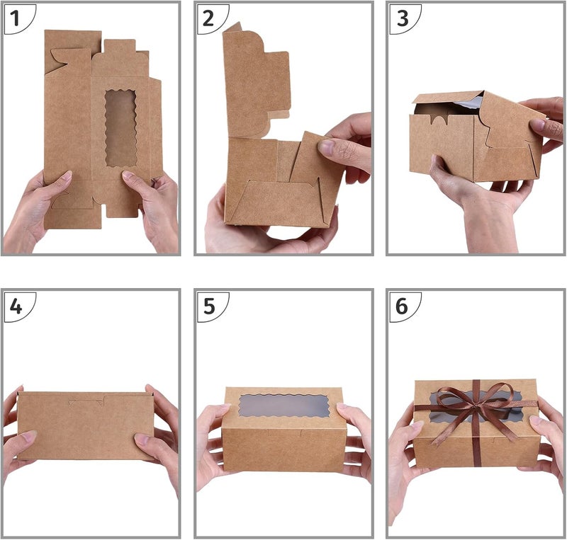 Ybaoo 65 PCS Kraft Bakery Boxes with Window 6.29x3.54x2.95 Inches Cookie Boxes Small Pastry Boxes for Candy, Cupcake Boxes,Candy Box,Cake Boxes,Treat Boxes,Dessert Boxes,Small Gift Box for Party(Kraft) - Image 4