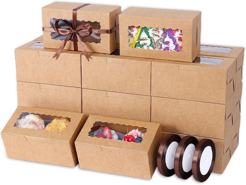 Ybaoo 65 PCS Kraft Bakery Boxes with Window 6.29x3.54x2.95 Inches Cookie Boxes Small Pastry Boxes for Candy, Cupcake Boxes,Candy Box,Cake Boxes,Treat Boxes,Dessert Boxes,Small Gift Box for Party(Kraft) - Image 1