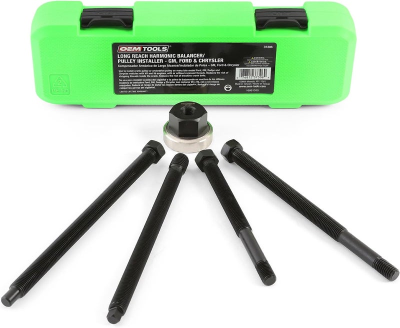 OEMTOOLS 37306 Long-Reach Harmonic Balancer/Pulley Installer Kit, Extra Long Forcing Fasteners for Hard-to-Reach Balancer Pulleys, for Use with Ford, GM, Dodge and Chrysler V8 and V6 Engines - Image 1