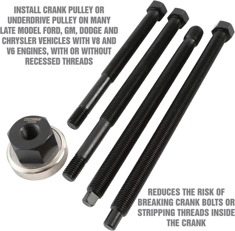 OEMTOOLS 37306 Long-Reach Harmonic Balancer/Pulley Installer Kit, Extra Long Forcing Fasteners for Hard-to-Reach Balancer Pulleys, for Use with Ford, GM, Dodge and Chrysler V8 and V6 Engines - Image 4