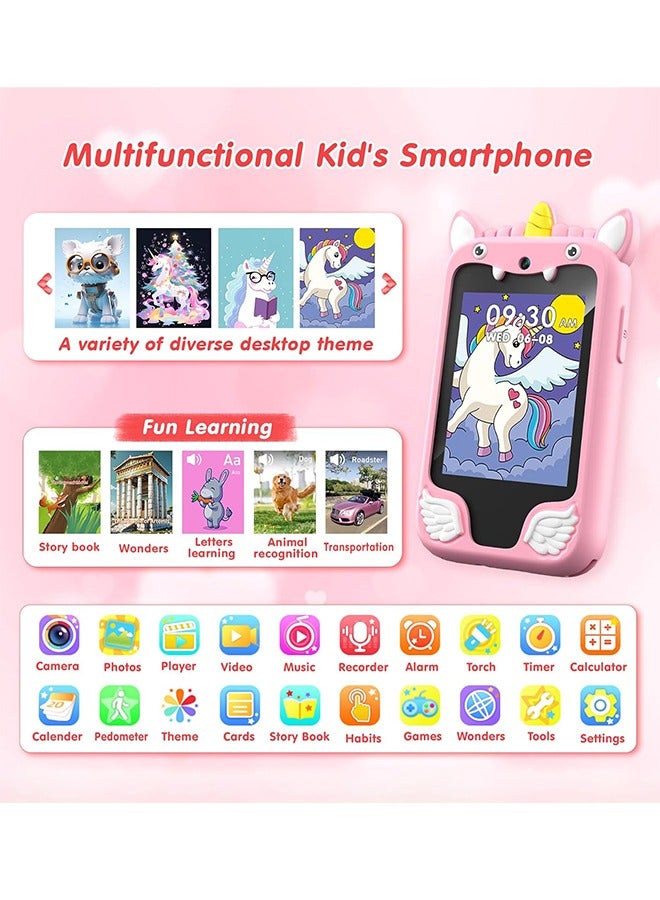 Kids Smart Phone Toys for Girls and Boys Ages 3-10 Toddler Play Toys with Dual Camera Educational Learning Games Puzzles MP3 Music Player Birthday Gifts for Kids Girls and Boys / Birthday Unicorns Gift Toys for Children 3 4 5 6 7 8 Year Old (Pink / 8GB SD Card)  - Image 2