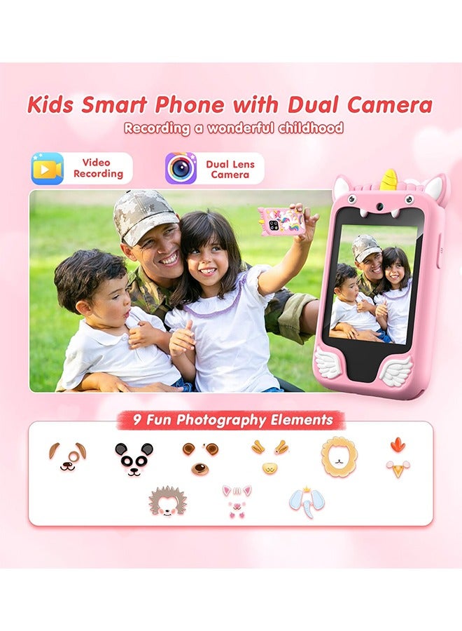 Kids Smart Phone Toys for Girls and Boys Ages 3-10 Toddler Play Toys with Dual Camera Educational Learning Games Puzzles MP3 Music Player Birthday Gifts for Kids Girls and Boys / Birthday Unicorns Gift Toys for Children 3 4 5 6 7 8 Year Old (Pink / 8GB SD Card)  - Image 4