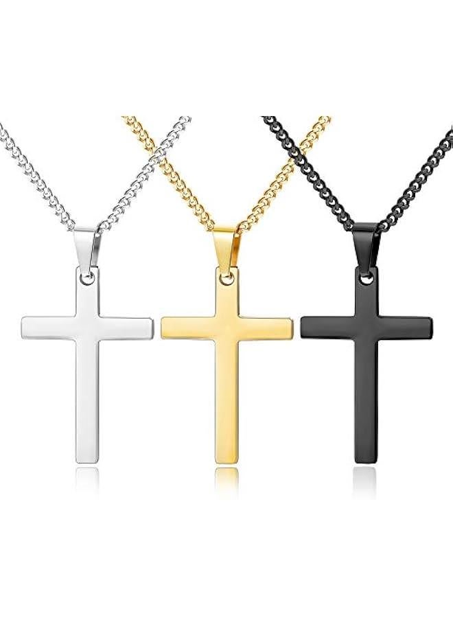 Arabest 3Pcs Cross Necklace for Men Stainless Steel Silver Black Gold Mens Cross Necklaces Set Jewelry Gifts With Cross Chain And Cross Pendant 16 18 20Inch - Image 1