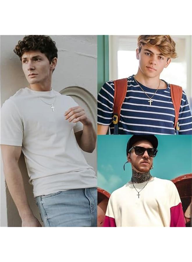 Arabest 3Pcs Cross Necklace for Men Stainless Steel Silver Black Gold Mens Cross Necklaces Set Jewelry Gifts With Cross Chain And Cross Pendant 16 18 20Inch - Image 3