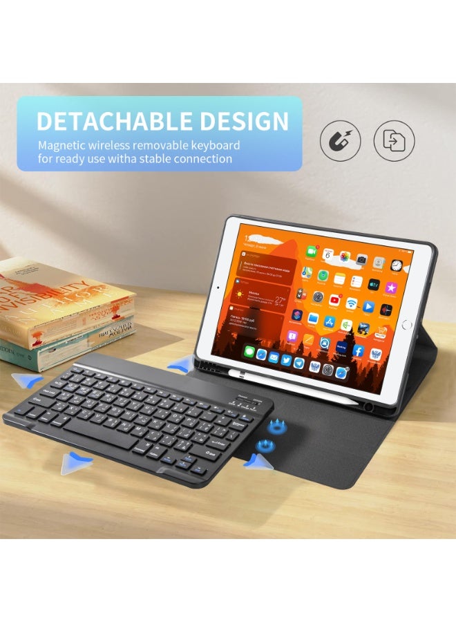 أوتشوانغ Tablet Keyboardsحافظة لوحة مفاتيح لأجهزة آيباد 9/8/7 الجيل التاسع 10.2 بوصة / آيباد إير 3/آيباد برو 10.5 بوصة، مع لوحة مفاتيح بلوتوث عربية، وحامل قلم رصاص مدمج، وحافظة لوحة مفاتيح قابلة للفصل - أسود - Image 3