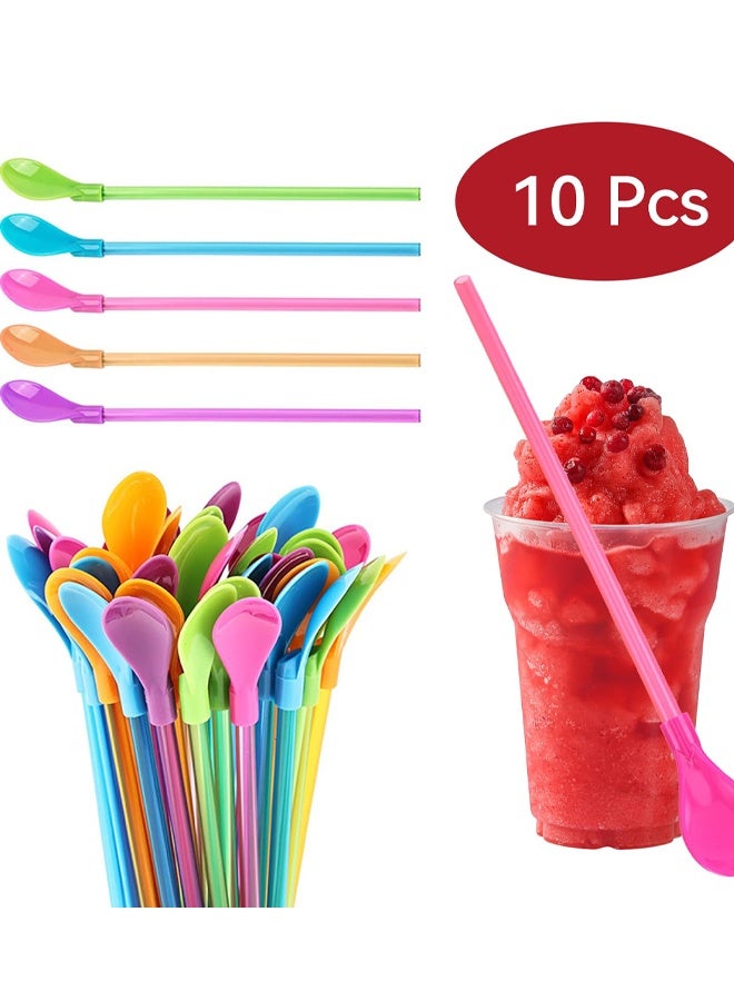 10 Pieces Slush Straws, Colored Straw Spoon 2 In 1, Plastic Reusable Straws, Reusable Straws Spoon Suitable For Smoothies, Milkshakes, Coffee, Cocktail - Image 3