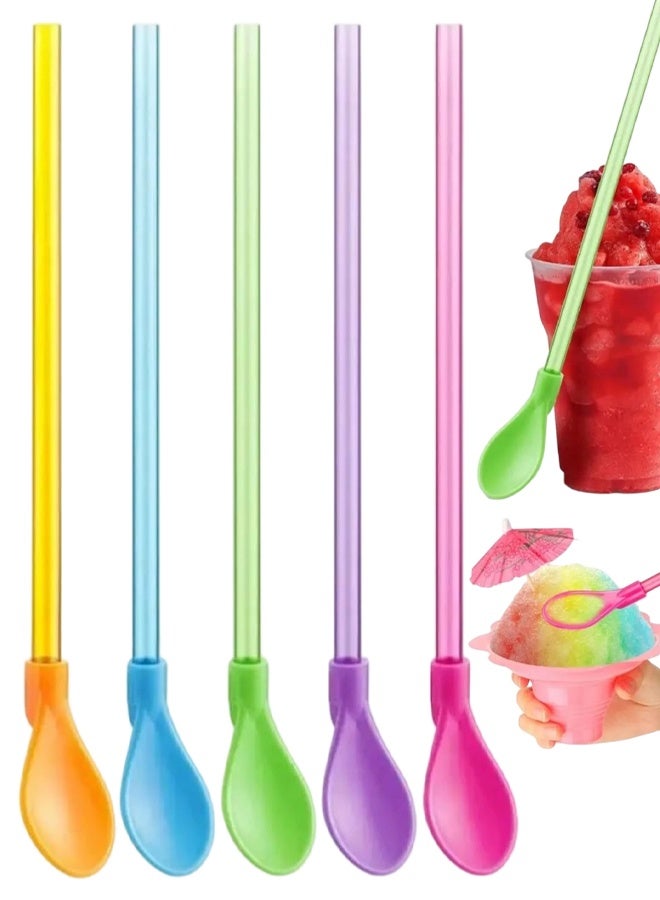 10 Pieces Slush Straws, Colored Straw Spoon 2 In 1, Plastic Reusable Straws, Reusable Straws Spoon Suitable For Smoothies, Milkshakes, Coffee, Cocktail - Image 1