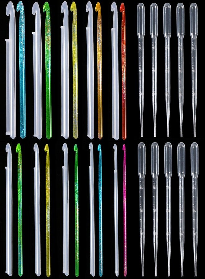 MIKIMIQI 10 Pcs Crochet Hooks Resin Molds with 10 Pcs Droppers for DIY Resin Crafts - Image 1