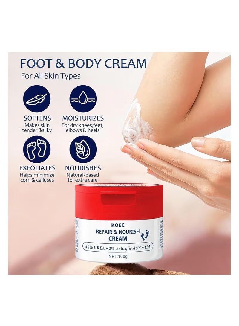 ك أو إي سي 40 ٪ اليوريا كريم القدم الجافة ، تحتوي على 2 ٪ حمض الصفصاف وحمض الهيالورونيك والكراك تقشر الجلد مرطب اليد كريم اليد ، كعب ، الكوع ، الأظافر والركبتين علاج كوربوس كالوسوم - Image 3