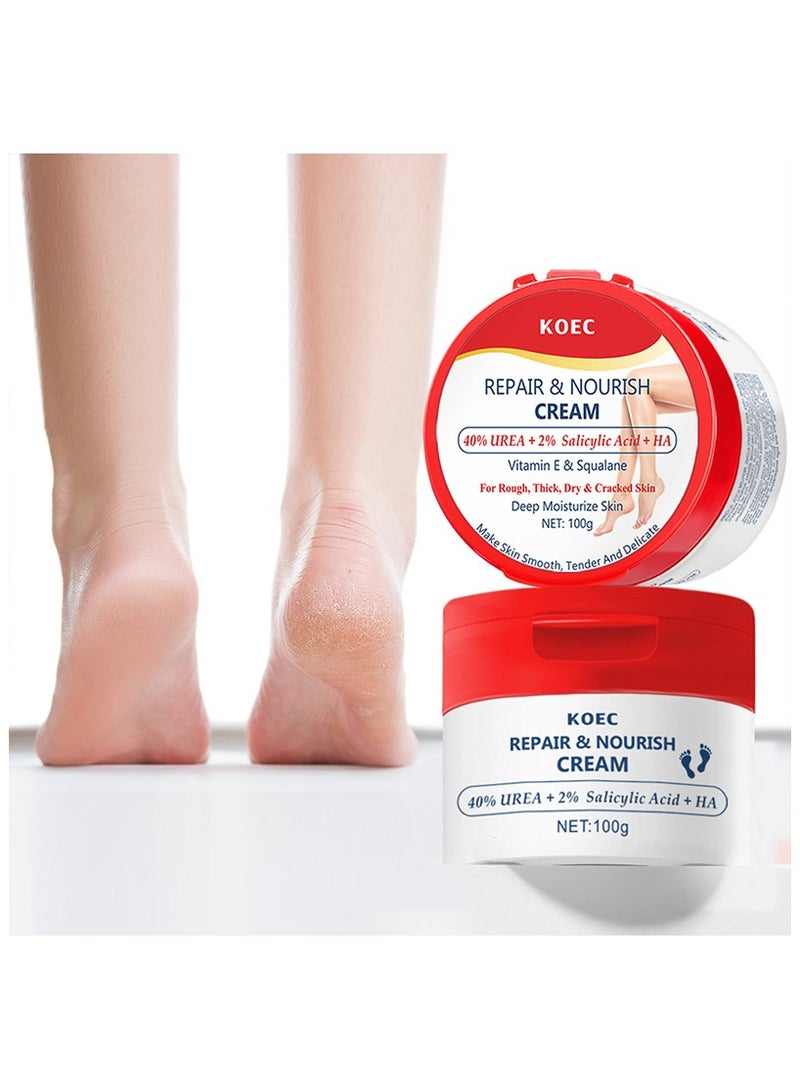 ك أو إي سي 40 ٪ اليوريا كريم القدم الجافة ، تحتوي على 2 ٪ حمض الصفصاف وحمض الهيالورونيك والكراك تقشر الجلد مرطب اليد كريم اليد ، كعب ، الكوع ، الأظافر والركبتين علاج كوربوس كالوسوم - Image 1