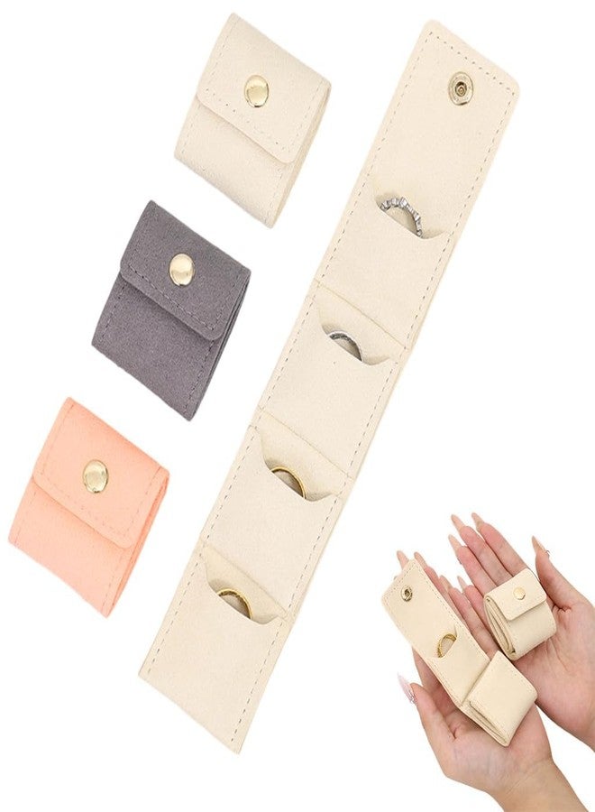 Bindex Jewelry Organizer Pouch, PU Mini Travel Jewelry Bag Pouches for Ring Earring Ear Studs Storage Pouch, 4-Compartment Roll Up Portable Jewellery Case with Snap Button Closure, Pink - Image 1