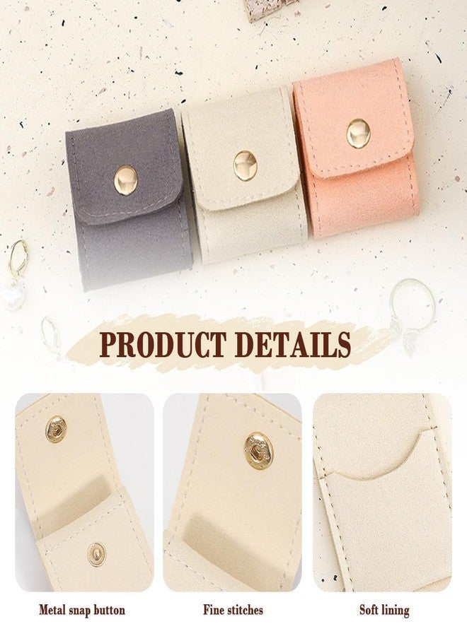 Bindex Jewelry Organizer Pouch, PU Mini Travel Jewelry Bag Pouches for Ring Earring Ear Studs Storage Pouch, 4-Compartment Roll Up Portable Jewellery Case with Snap Button Closure, Pink - Image 3