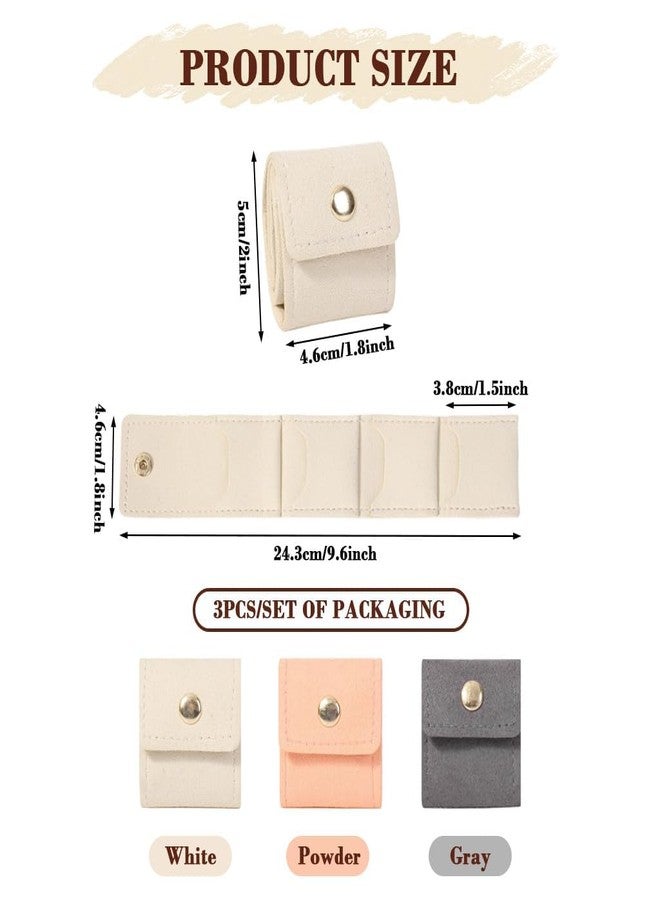 Bindex Jewelry Organizer Pouch, PU Mini Travel Jewelry Bag Pouches for Ring Earring Ear Studs Storage Pouch, 4-Compartment Roll Up Portable Jewellery Case with Snap Button Closure, Pink - Image 2