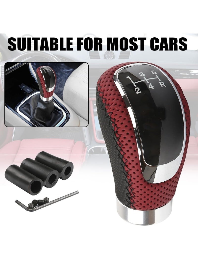 Luckam 5 Speed Shift Knob, Weighted Manual Gear Shifter Knobs for Universal Transmission, Leather Gear Shifting Handle for Interior Automatic Parts (Black Red) - Image 4