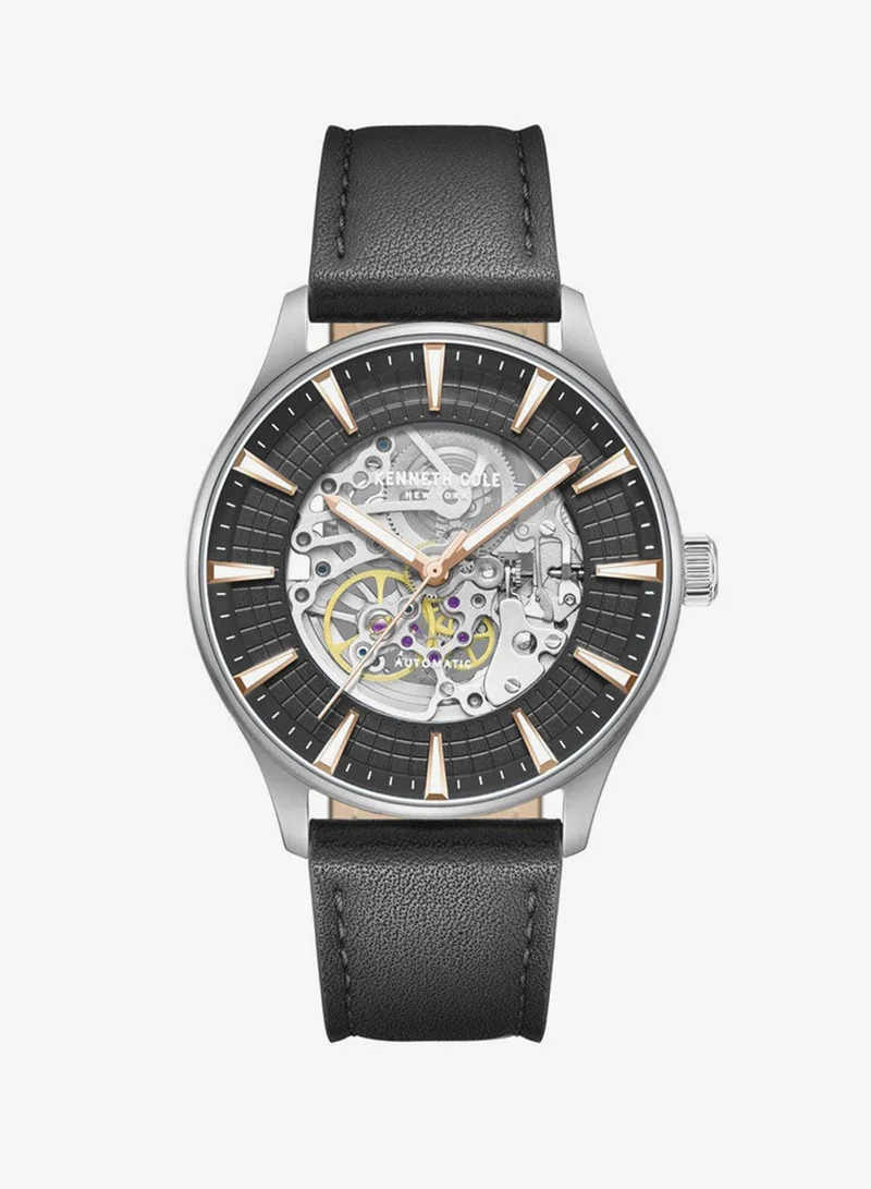 Kenneth Cole New York Kenneth Cole New York 43.5mm Automatic Men's Watch with Black Dial & Black Genuine Leather Strap