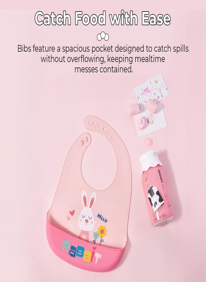 StarAndDaisy Reusable Silicone Bib for Baby with Adjustable Buttons for Mess-Free Feeding, Weaning, and Easy Cleaning and Waterproof. (Printed-Rabbit-Pink) - Image 5