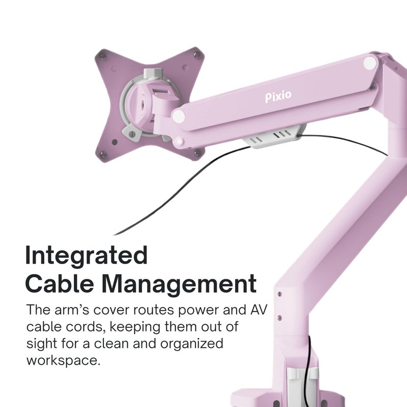Pixio PS1S Wave Pink Single Monitor Arm Stand Desk Mount - Fits up to 32 inches Monitors and up to 19.8lbs. VESA Compatibility and Integrated Cable Management - Image 5