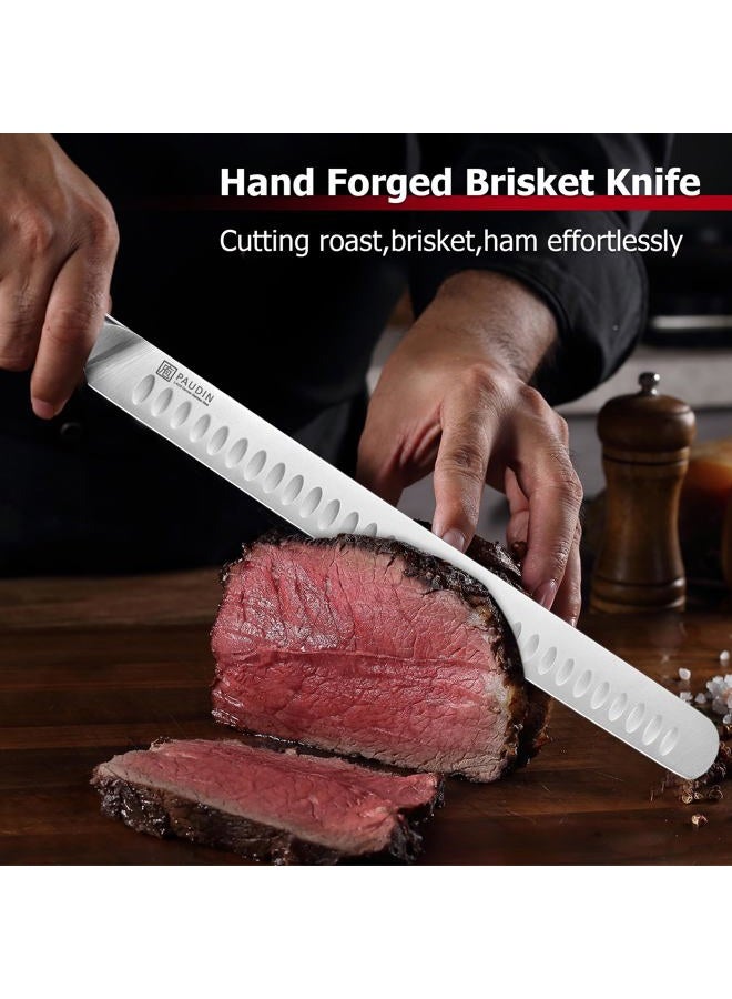 PAUDIN Carving Knife, 12 Inch Brisket Knife, Premium Slicing Knives with Granton Blade for Cutting Smoked Brisket, BBQ Meat, Turkey - Ergonomic G10 Handle - Image 2