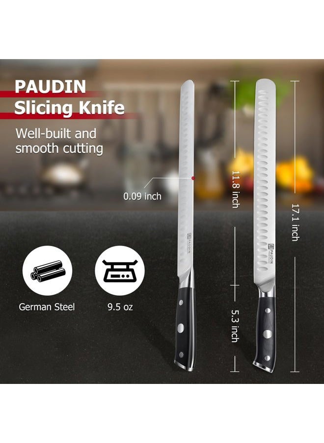 PAUDIN Carving Knife, 12 Inch Brisket Knife, Premium Slicing Knives with Granton Blade for Cutting Smoked Brisket, BBQ Meat, Turkey - Ergonomic G10 Handle - Image 5