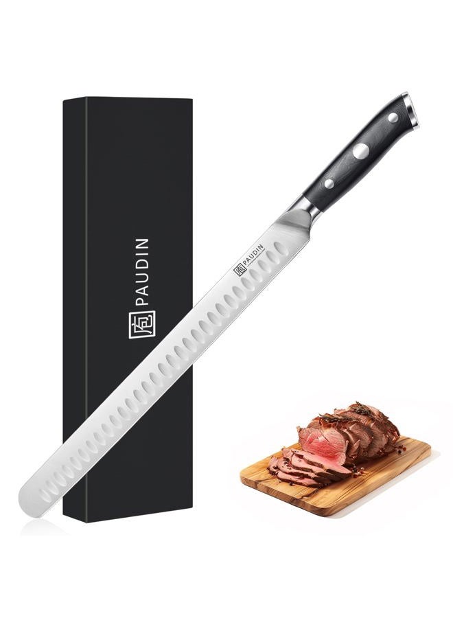 PAUDIN Carving Knife, 12 Inch Brisket Knife, Premium Slicing Knives with Granton Blade for Cutting Smoked Brisket, BBQ Meat, Turkey - Ergonomic G10 Handle - Image 1