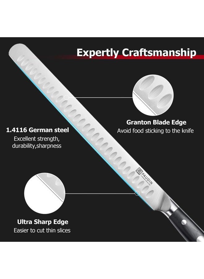 PAUDIN Carving Knife, 12 Inch Brisket Knife, Premium Slicing Knives with Granton Blade for Cutting Smoked Brisket, BBQ Meat, Turkey - Ergonomic G10 Handle - Image 4