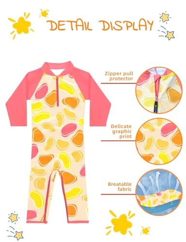 weVSwe Toddler Swimsuit Girl Pink Fruit Toddler Bathing Suit UPF 50+ Rash Guard Girl Swimsuit with Crotch Zipper 18-24 Months - Image 3