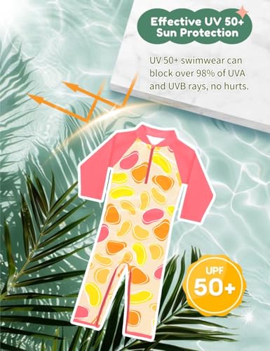 weVSwe Toddler Swimsuit Girl Pink Fruit Toddler Bathing Suit UPF 50+ Rash Guard Girl Swimsuit with Crotch Zipper 18-24 Months - Image 4