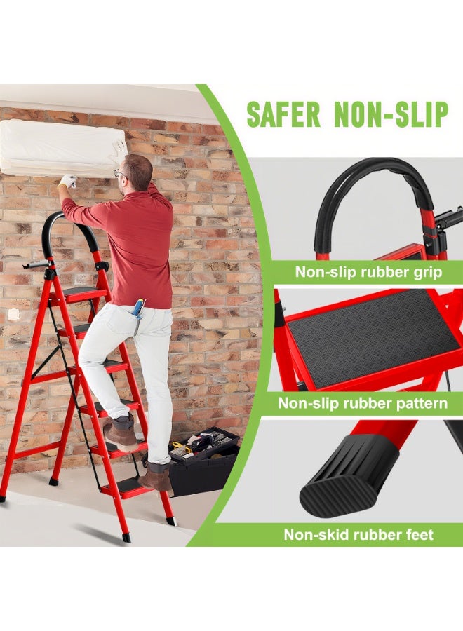Apexll Sturdy 6-Step Folding Ladder with Tool Holder, Anti-Slip Pedal, Portable Iron Step Stool for Kitchen, Household, Indoor & Outdoor Use - Image 4