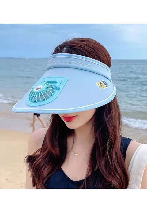 Sun Visor Hats with Fan, WVisor with Built-in Fan 2 in 1 Fan Visor Hat Outdoor Cooling Hat Portable Fan Hat Adjustable Visor Fan Sun Protection Hat with 3 Temp Modes for Women Travel UPF 50+