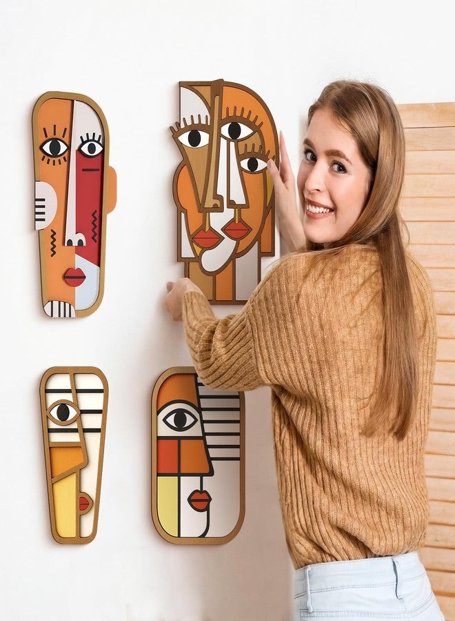 Novabright 6 Pcs Abstract Wood Wall Art Decor Minimalism Face Home Wall Sculptures Mid Century Line Mask Home Decor for Living Room Bedroom Bathroom Room - Image 3