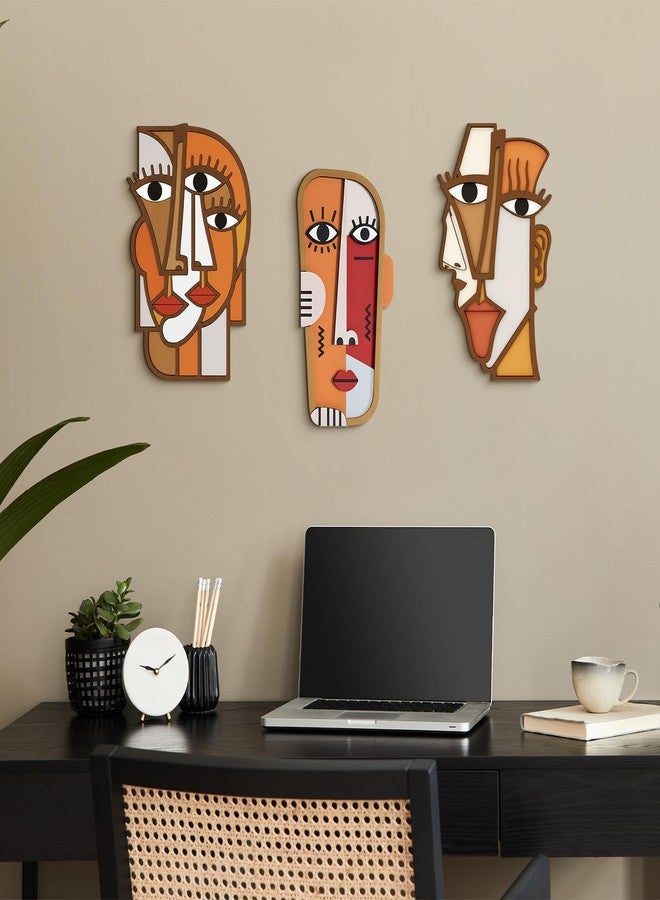 Novabright 6 Pcs Abstract Wood Wall Art Decor Minimalism Face Home Wall Sculptures Mid Century Line Mask Home Decor for Living Room Bedroom Bathroom Room - Image 2