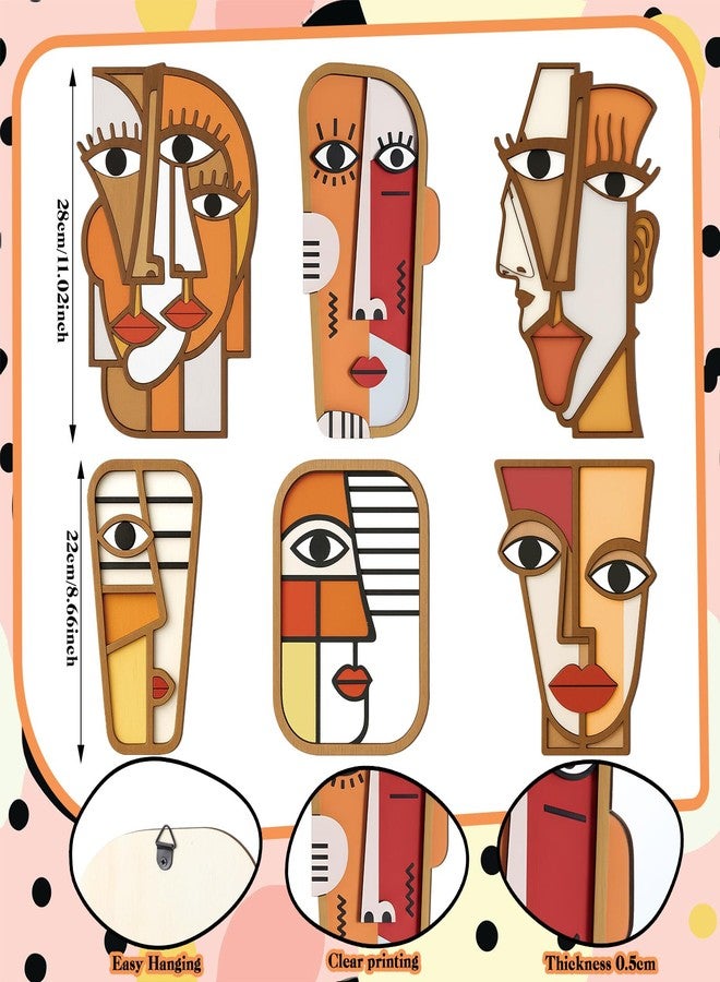 Novabright 6 Pcs Abstract Wood Wall Art Decor Minimalism Face Home Wall Sculptures Mid Century Line Mask Home Decor for Living Room Bedroom Bathroom Room - Image 5