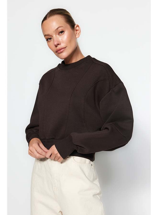 trendyol Brown Thick Inside Polar Stitching Detailed Regular/Normal Pattern Knitted Sweatshirt TWOAW24SW00169  - Image 1