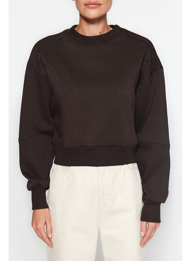 trendyol Brown Thick Inside Polar Stitching Detailed Regular/Normal Pattern Knitted Sweatshirt TWOAW24SW00169  - Image 4