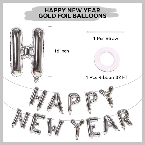 KALOR Silver Happy New Year Balloons 16 Inch Happy New Year Foil Letter Balloons 2026 New Years Decorations for 2026 New Years Eve Dcor - Image 5