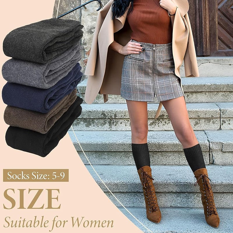 Justay 5 Pairs Womens Knee High Socks Winter Warm Tall Boot Socks Soft Thermal Knit Long Socks for Women Gifts - Image 3