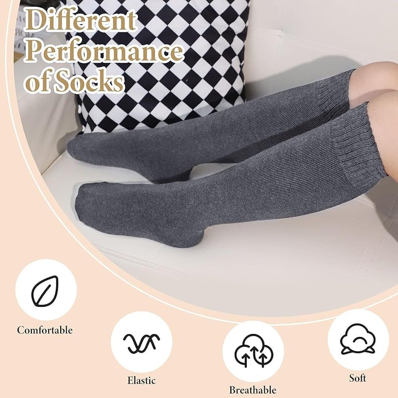 Justay 5 Pairs Womens Knee High Socks Winter Warm Tall Boot Socks Soft Thermal Knit Long Socks for Women Gifts - Image 4