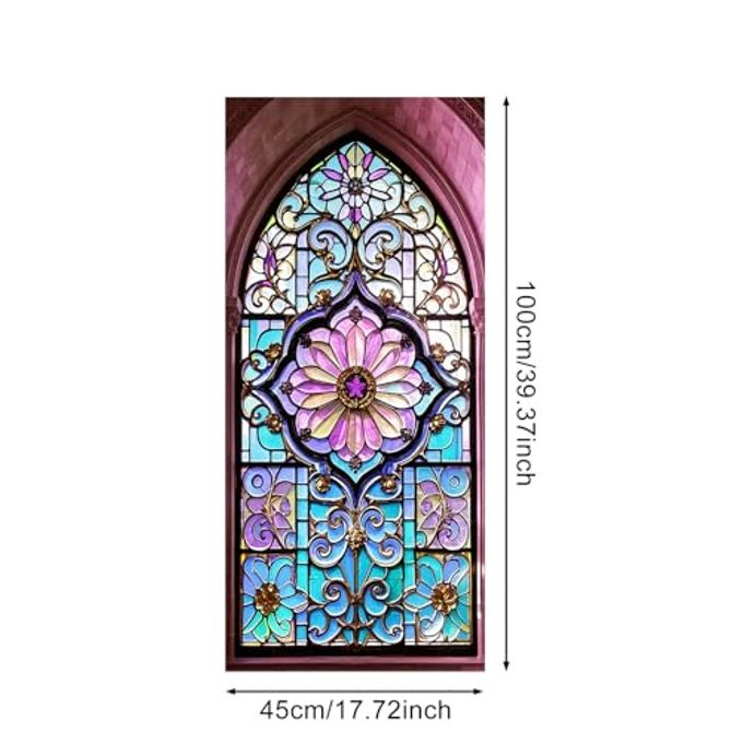 IVN Floral Stained Glass Window Film 17.7x39.3 Inch Privacy Static Cling Decal for Home and Office Sun Blocking Decor for Windows and Glass Partitions - Image 3