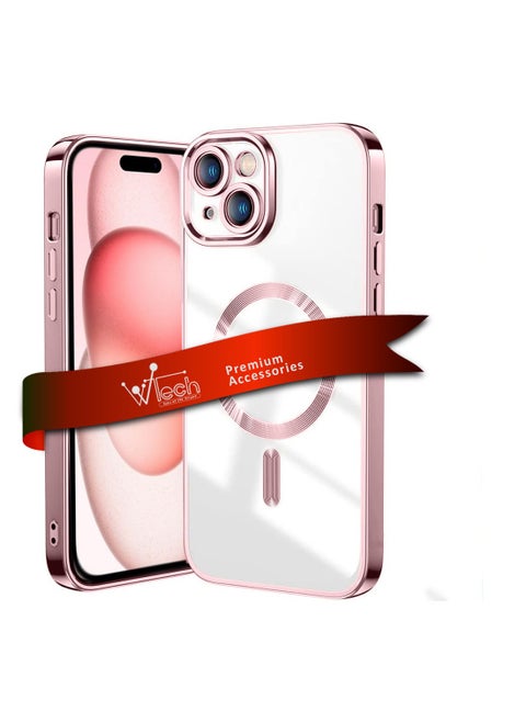 Magsafe Shockproof Luxury Plating Hybrid Clear PC Case Cover For Apple iPhone 15 Plus 2023 Rose Gold