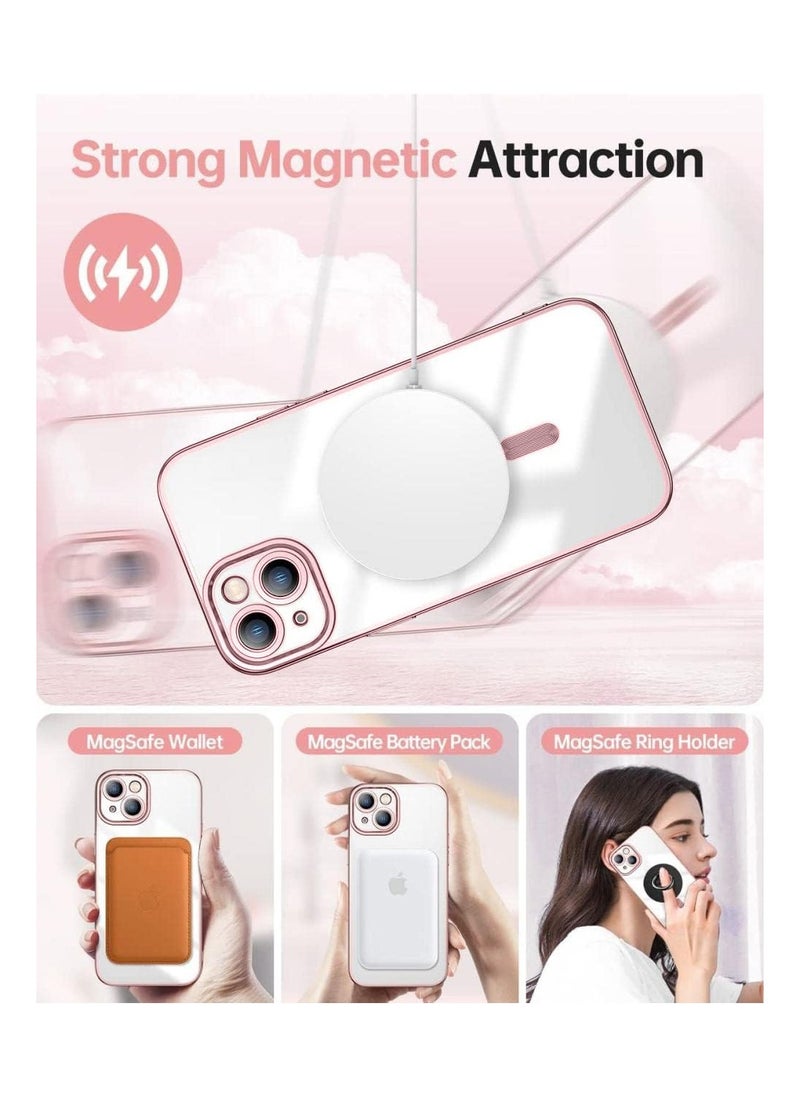 Wtech - Magsafe Shockproof Luxury Plating Hybrid Clear PC Case Cover For Apple iPhone 15 Plus 2023 Rose Gold - Image 1